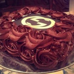 Truffle Rosette Photo Cake - Rich chocolate truffle layers with delicate rosette decorations and customizable edible photo