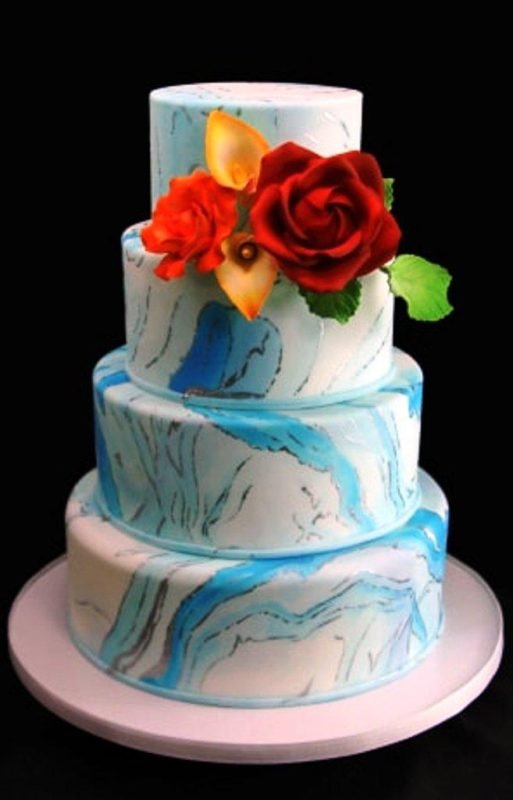 4 Tier Blue and White Marble Cake - Avon Bakers