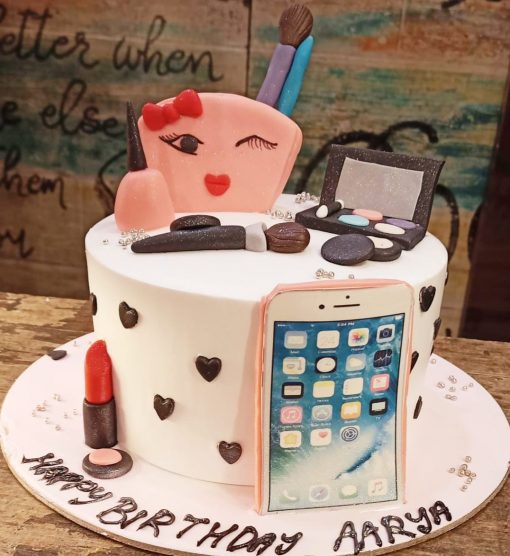 Elegant Makeup Theme Designer Cake - Cake adorned with fondant makeup accessories - AvonBakers